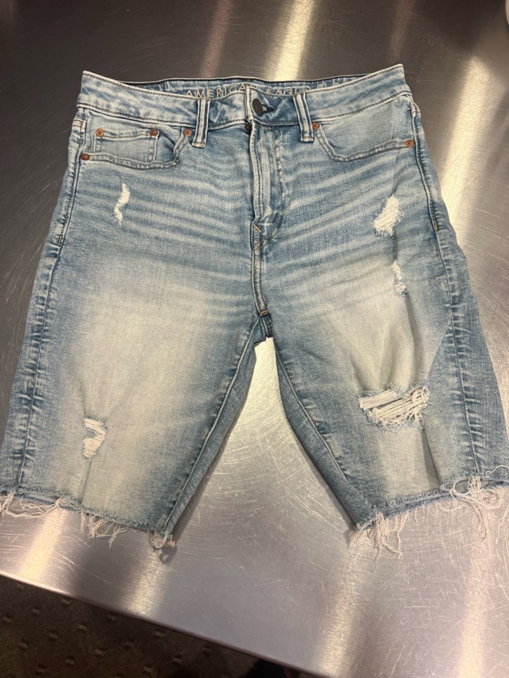 American Eagle Outfitters Light Blue Distressed Denim Jean Shorts